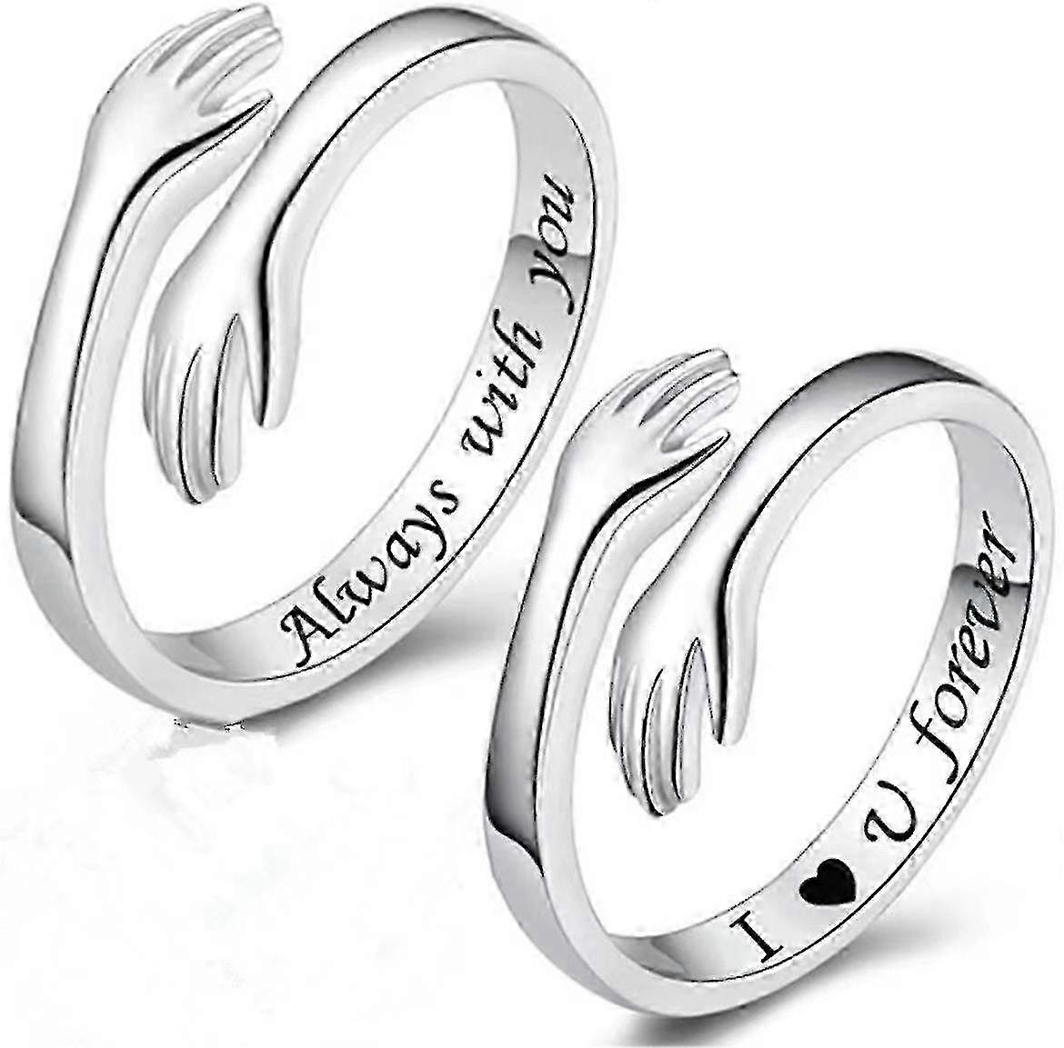 925 Sterling Argint Hug Inele pentru cupluri de mână Îmbrățișare Inele Îmbrățișarea Mâinile Open Promise Inel pentru femei bărbați reglabile