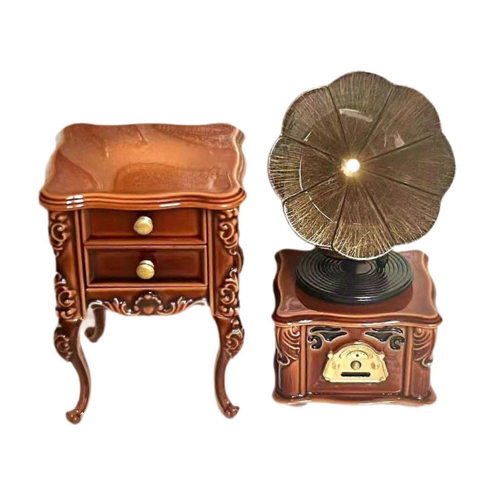 Κουκλόσπιτο Μινιατούρα Γραμμόφωνο με Ντουλάπι 1:12 Ρετρό για Στηρίγματα Φωτογραφίας