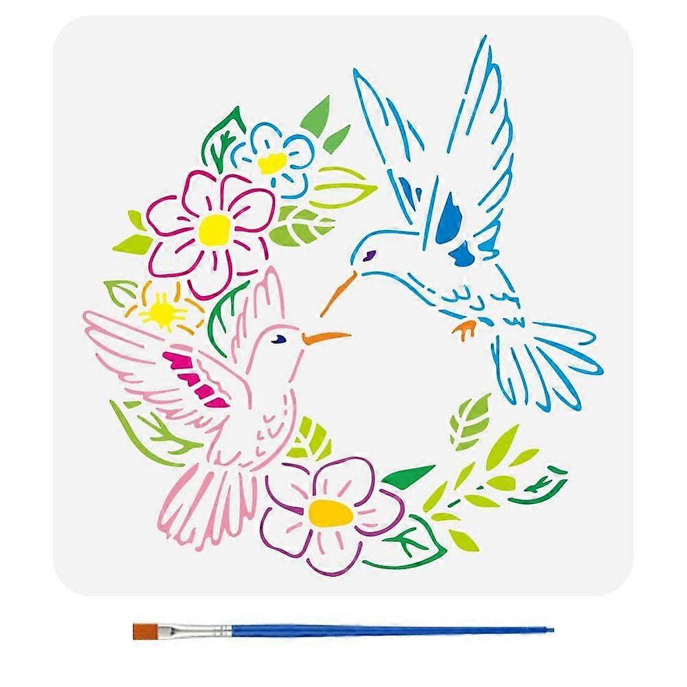 1pcペット中空描画DIYスクラップブックフォトアルバムハチドリ30x30cmのための絵画ステンシル