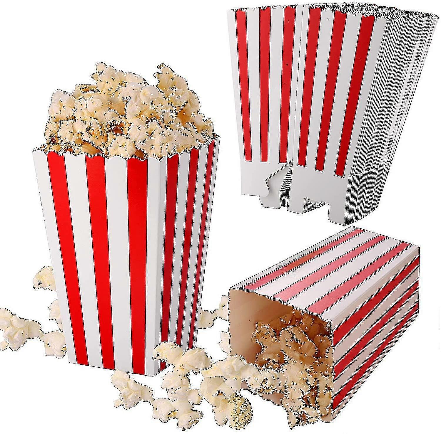 50 Pcs Popcorn Boxes Red And White Striped, Small Paper Candy Containers, Retro