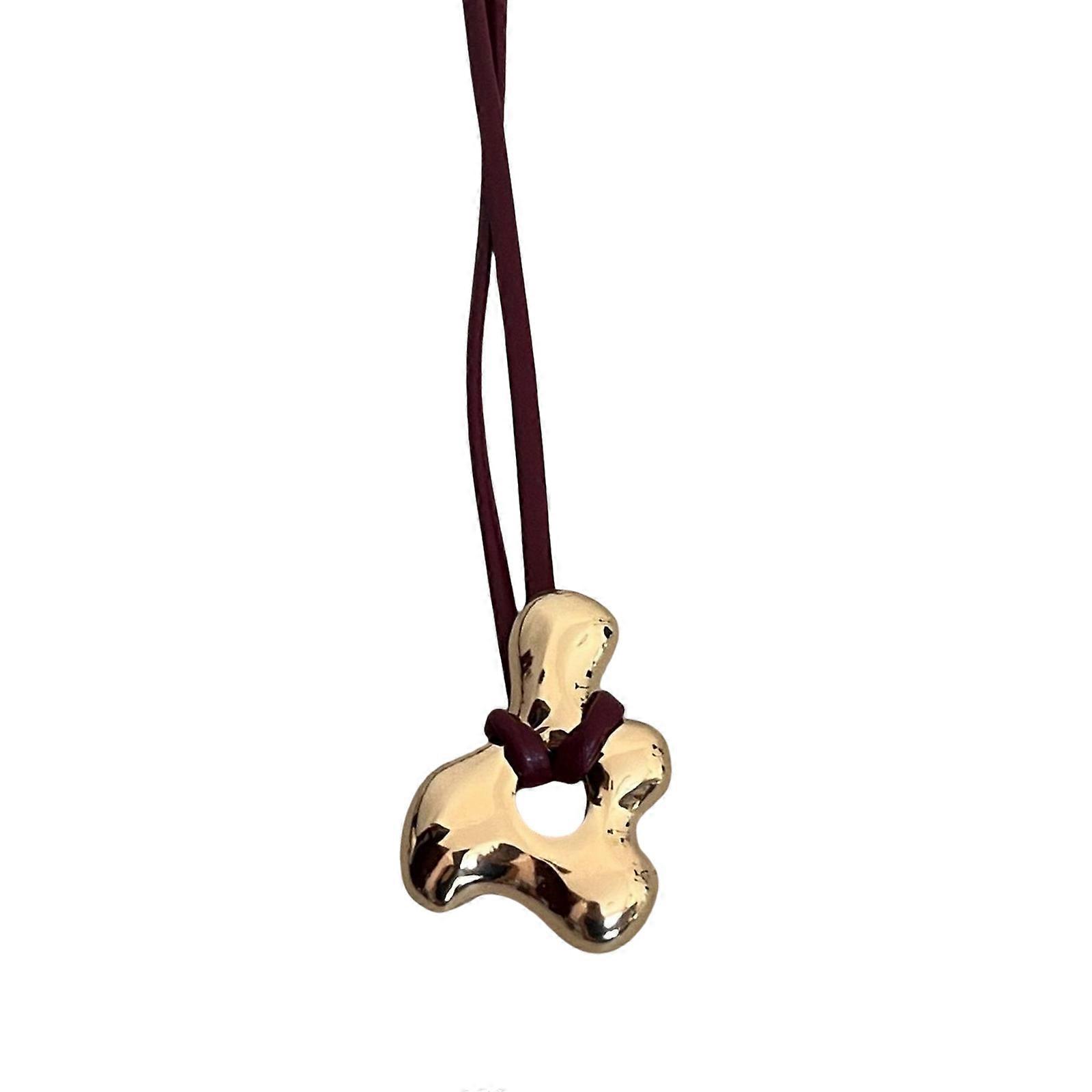 Justerbar lång PU Läder Rep Choker Abstrakt Ihåligt Hängsmycke Halsband Eleganta smycken för fest och casual outfits