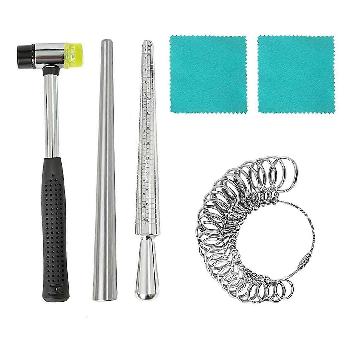 Ring Sizer Mandrel Measuring Tool with 27 Pcs Circle Models, Finger Measuring Stick, and Rubber Jew