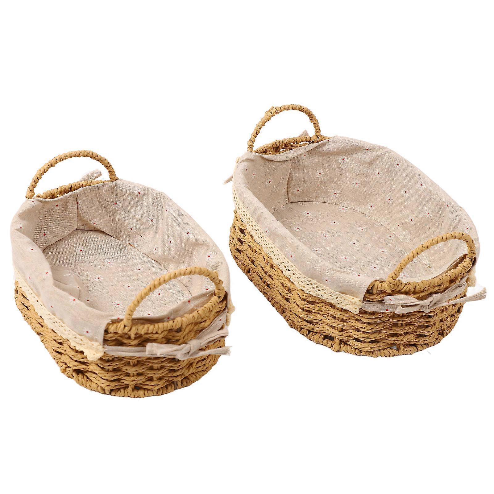 2pcs Hand Woven Storage Basket Innovative Rustic Decorative Large Capacity Woven Baskets for Toys Keys Art Crafts