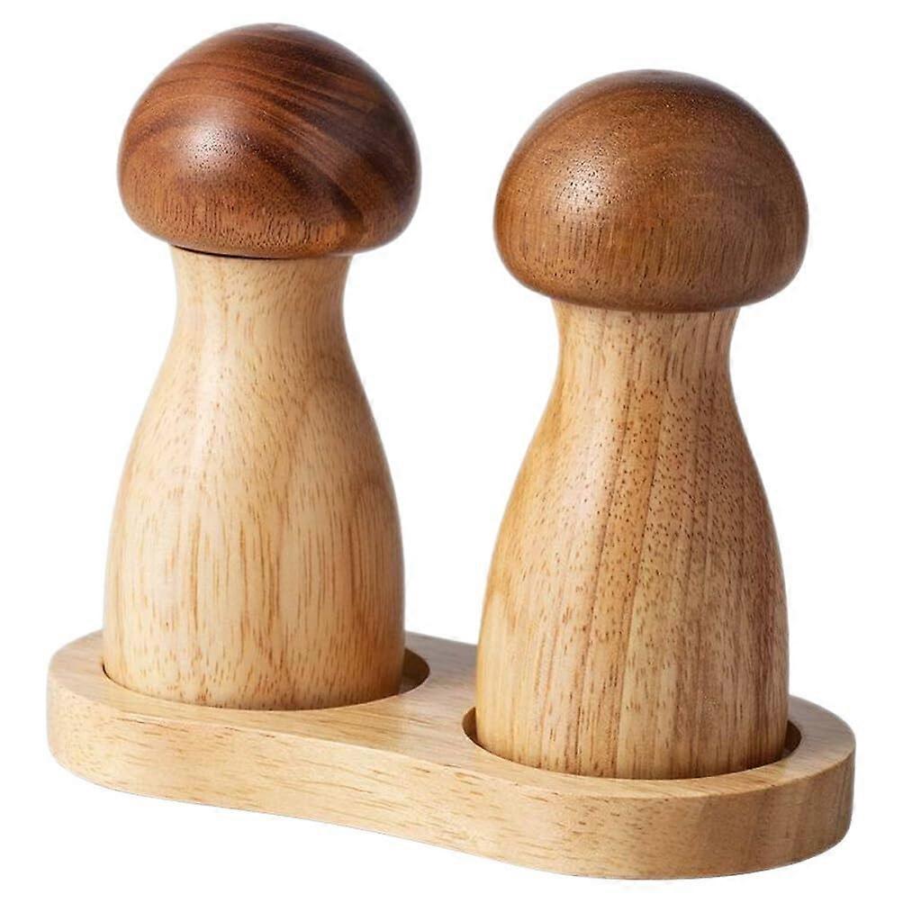 Mushroom-Shaped Wood Salt and Pepper Set - Includes Tray, Canister, and Bottle for BBQ