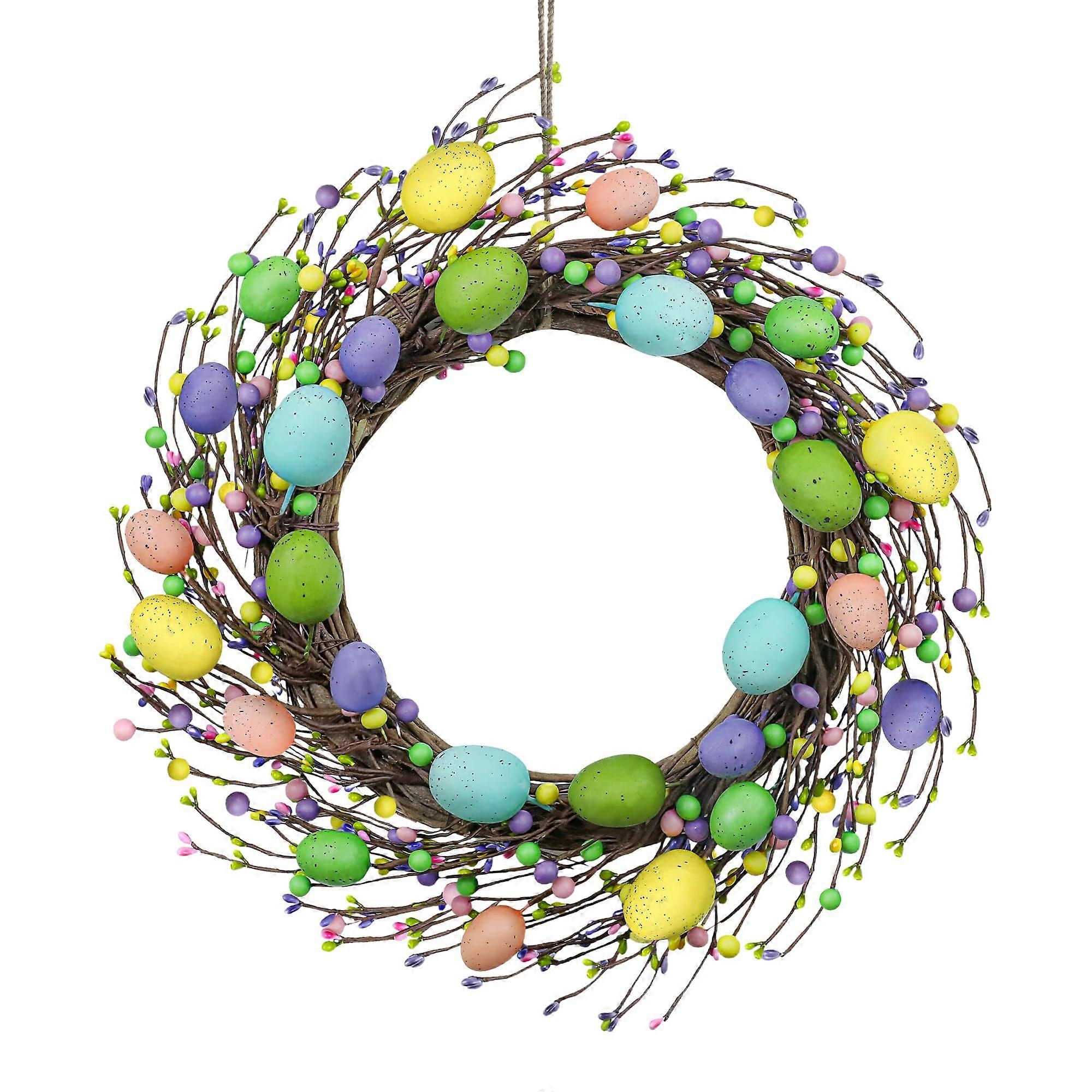 18 Artificial Easter Wreath with Colorful Eggs for Front Door - Spring Decor