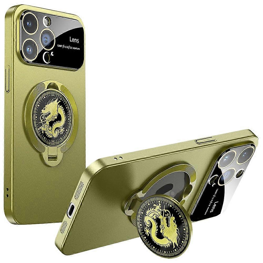 For iPhone 15 Pro Case Compatible with MagSafe Loong Pattern Kickstand Rubberized PC Cover