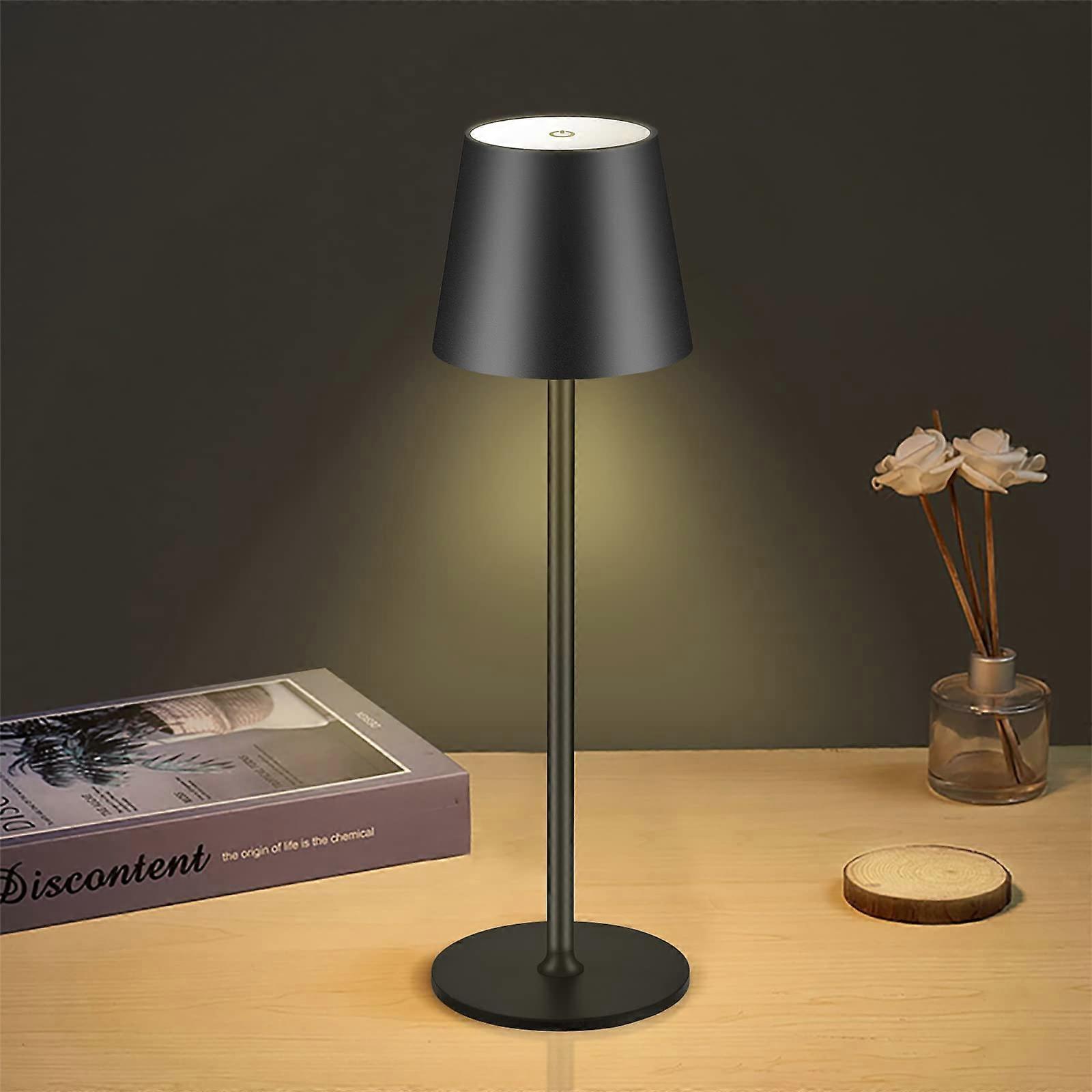 Wireless USB Rechargeable Table Lamp with 4600mAh Battery and Touch Control for Bedroom, Desk, Reading, Patio - Black