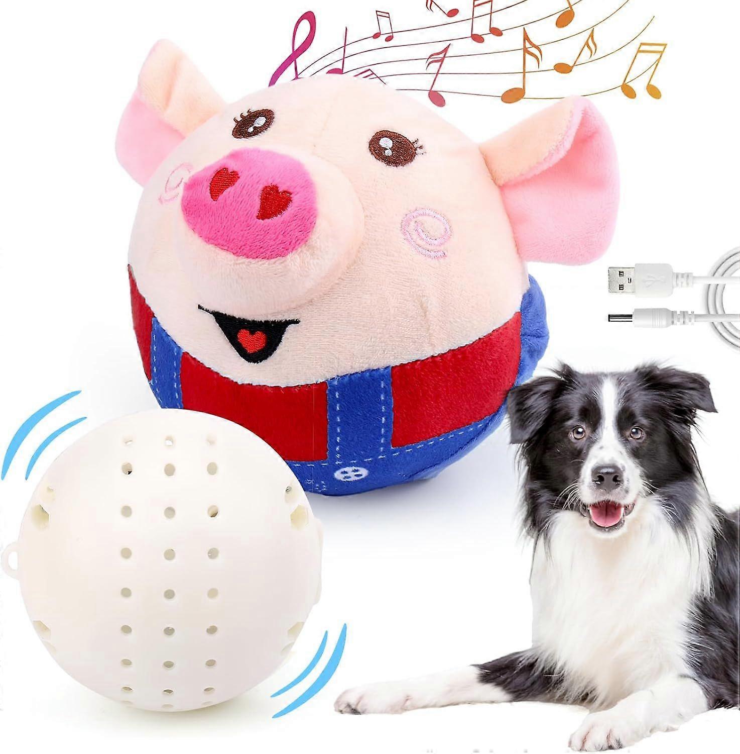 SQCLV Interactive Dog Toys, Interactive Dog Ball for Pet Automatic Rolling Jumping Vibrating Wiggling, Dog Squeaky Ball with Chewable Plush Cover&Musi