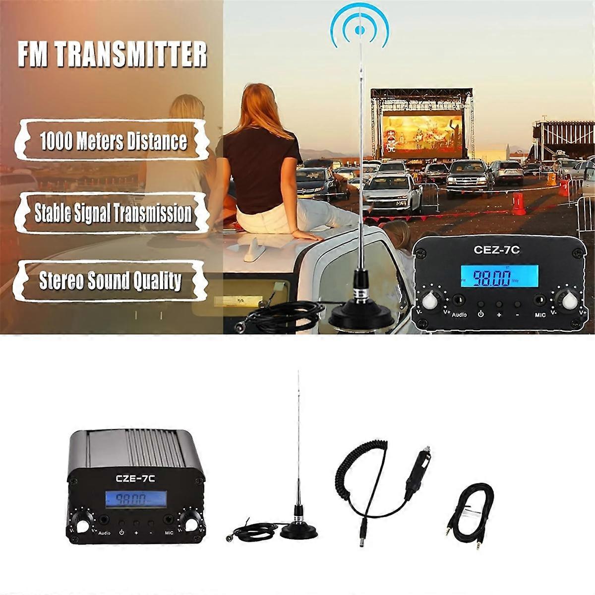 1W 7W FM Radio Transmitter CZE-7C Wireless Booster FM 76-108MHz Amplifier with Car Sucker Antenna K