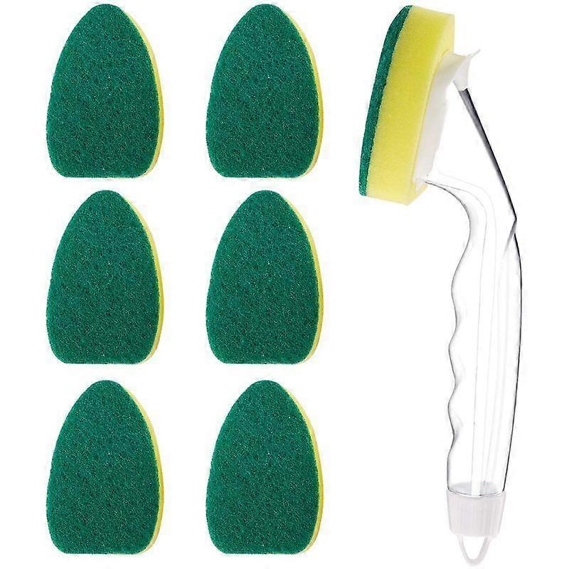 Minglan Heavy Duty Dish Wand, 1 Dish Wand with 7 Refill Replacement Heads, Dish Sponge with Handle(Green)