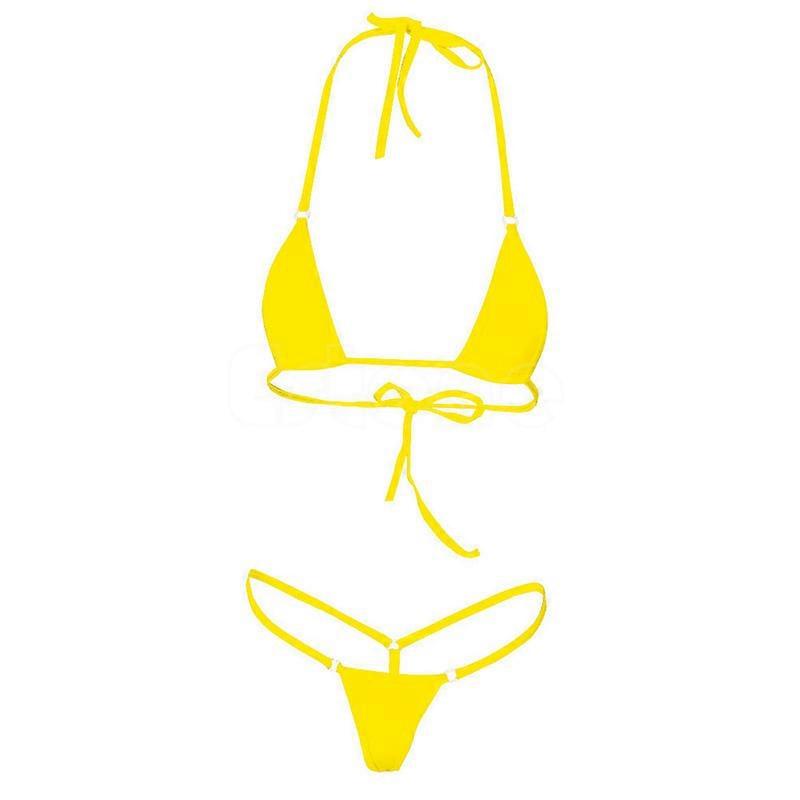 Femmes Deux Pièces Dos Nu Bandage Micro Bikini Coupe Haute String G-String Maillots De Bain Couleur Unie Bikini Maillot De Bain Maillot De Bain Jaune