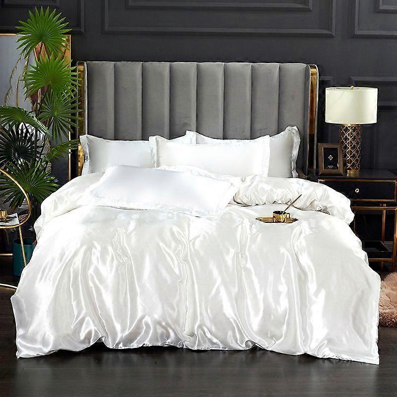 Aisiting Solid color imitation silk bedding, high-grade satin bed linen quilt cover pillowcase four-piece set