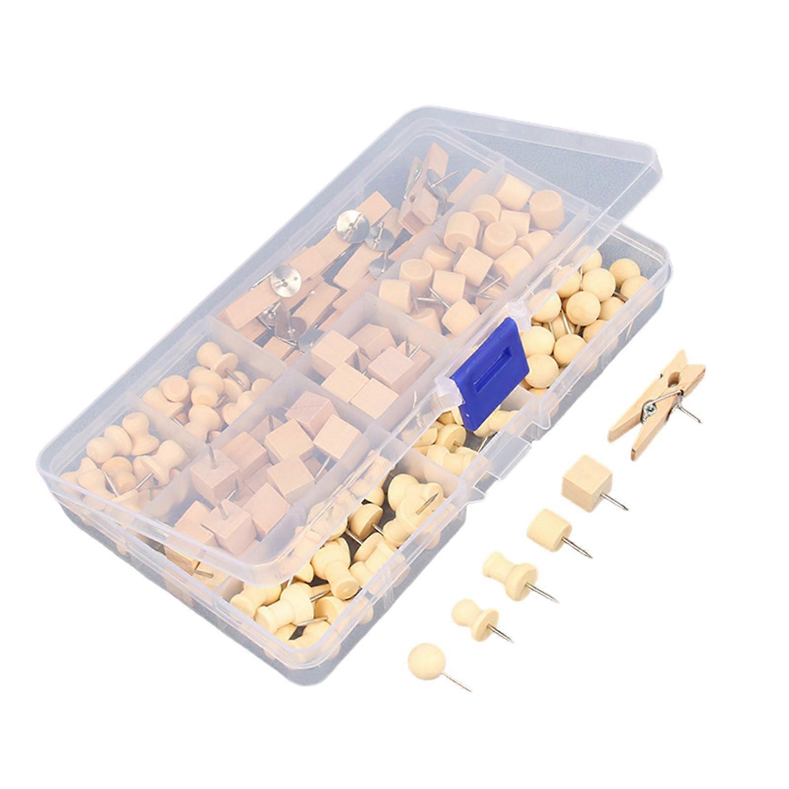 Pack of Push Pins Wooden Thumb Tacks Decorative Push Pins Set for Cork Board Wood Pins Tacks Wall Tacks with Box for Map