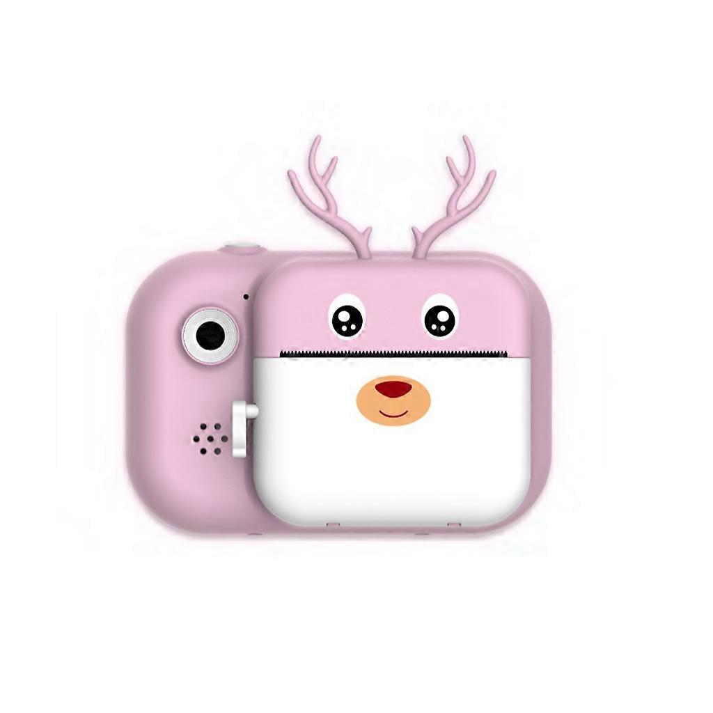 Dual Lens Thermal Label Camera Printer 1080P 2400W Printing with TF Card for Windows MacOS phone Systems Pink