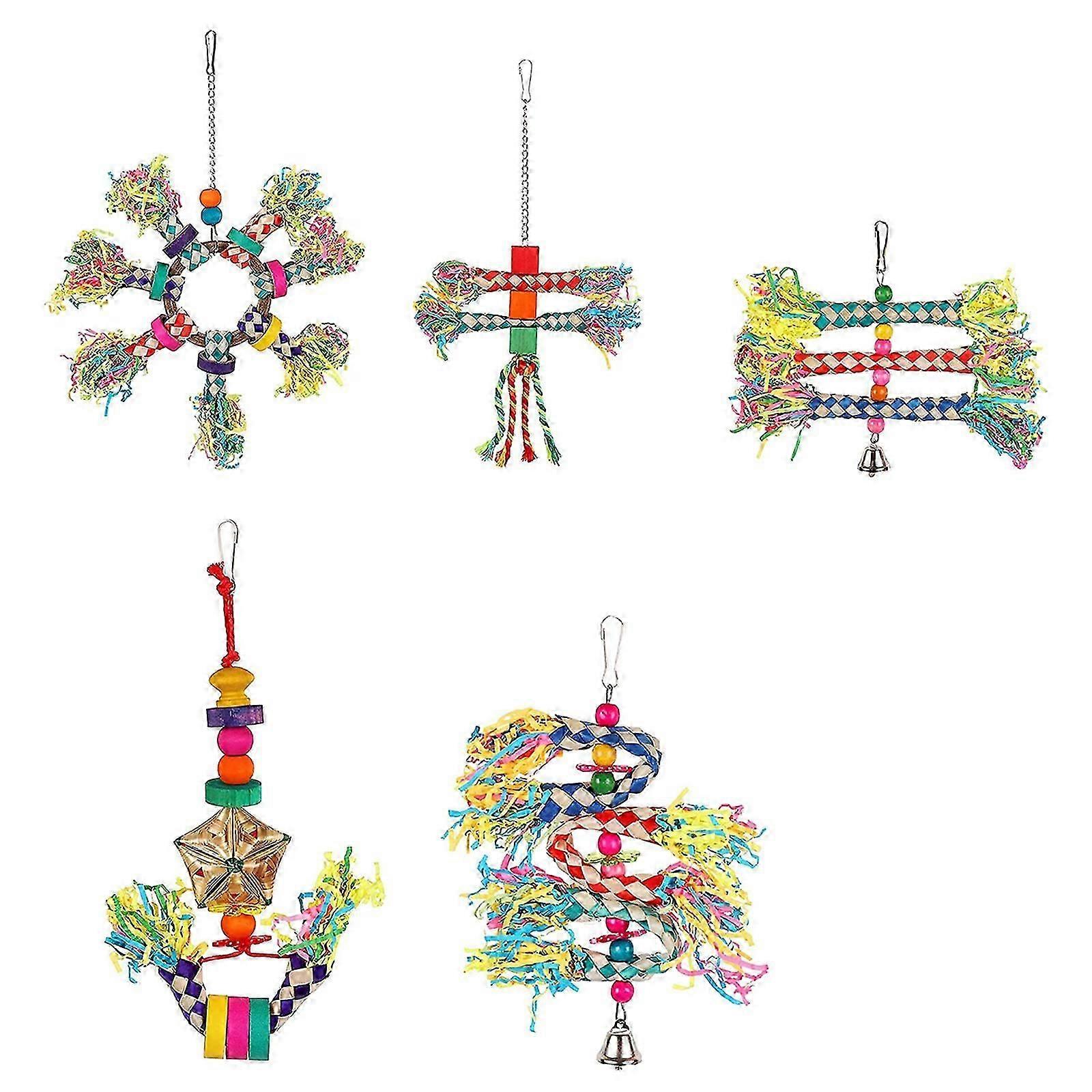 5-Piece Bird Shredder Foraging Toy for Parrot Wood Beads Shreddable Chew Toy
