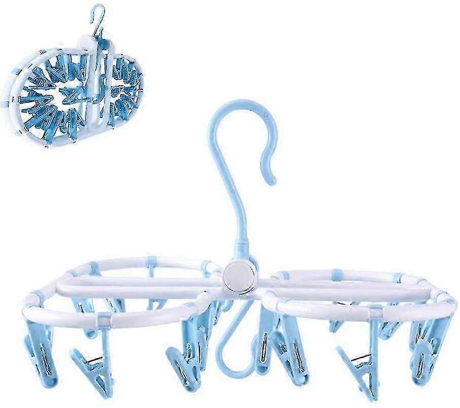 For oldable Clip and Drip Hangers with 20 Clips, Folding Laundry Drying Rack, Indoor Travel Laundry Hanger, Easily Storage, Space Saving (Blue)