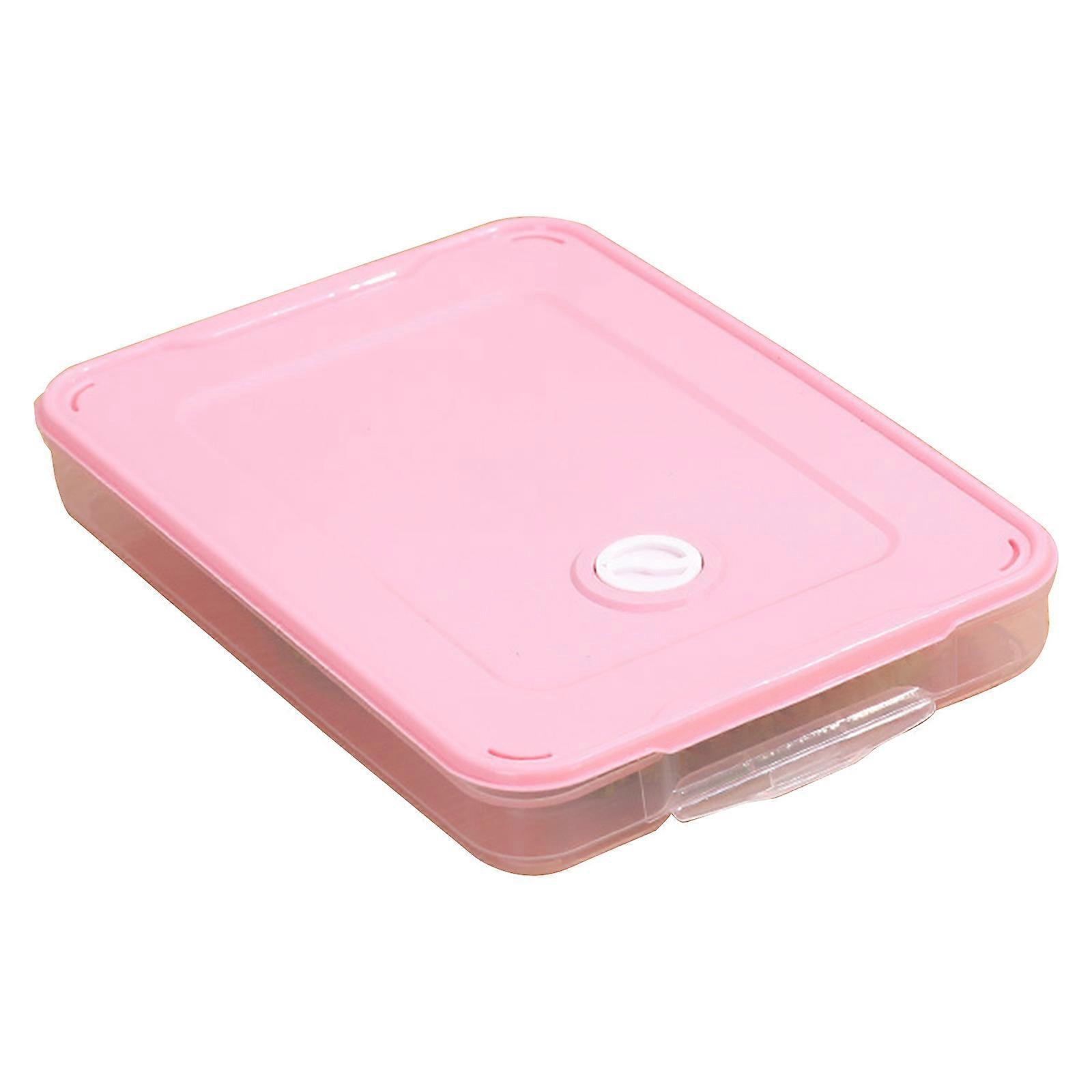 Refrigerator Single Layer Dumplings Box Stackable Plastic Egg Tray Airtight Kitchen Food Preservation Container with Lid Pink