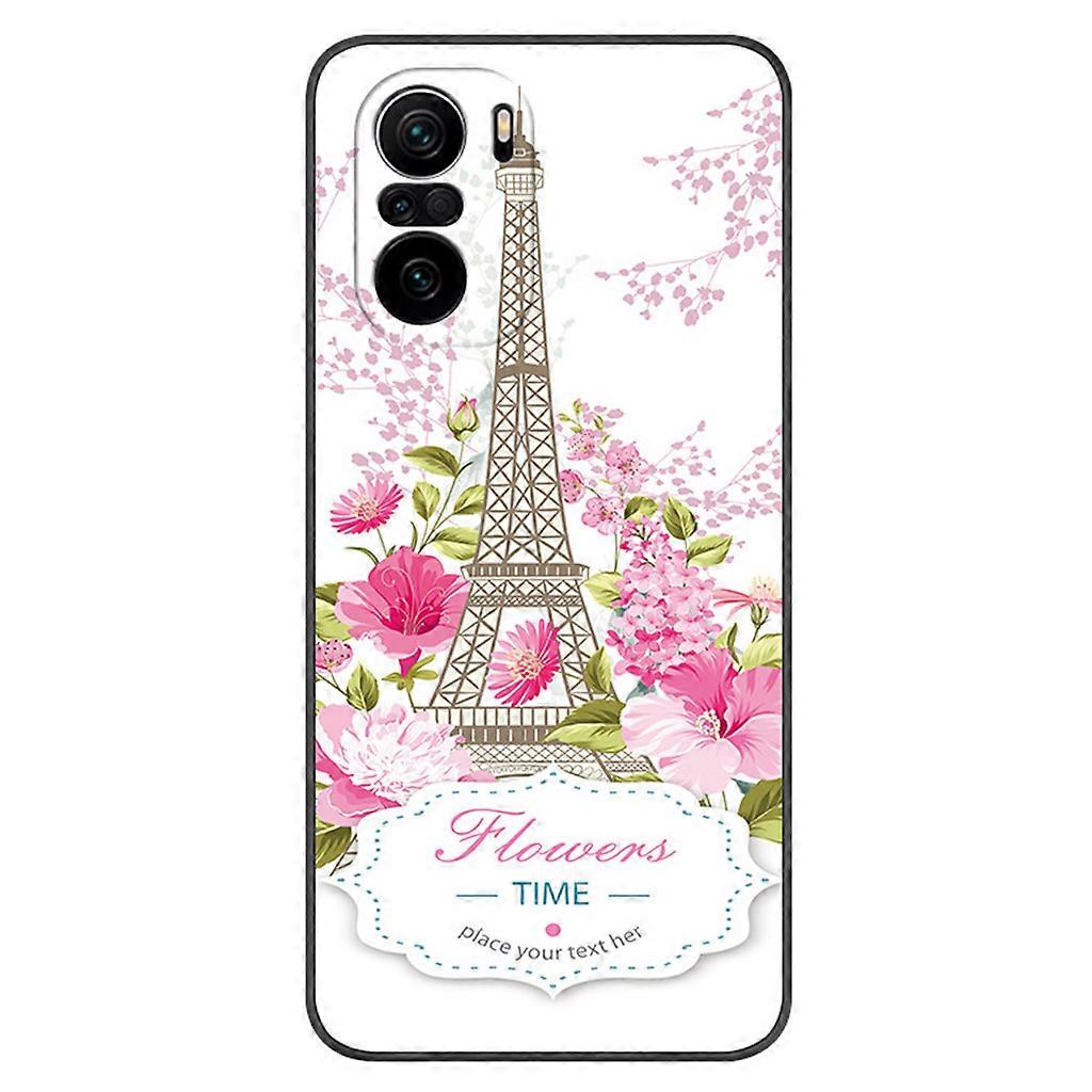 For Redmi K40 Pro Soft Matte Silicone Phone Case Bumper Shell Hard Back Flexible Shock Absorption Protective Cover Case Tower Flower Language