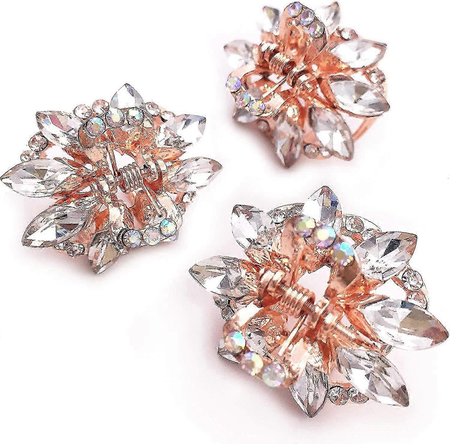 3 Pcs Crystal Rose Gold Hair Clips