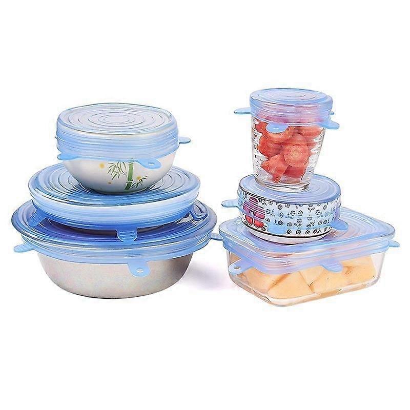 Blue Applicable to Food Sicone Lid, 6 Pieces Reusable Sicone Lids BPA Free Expandable Sicone Lids 6 Different Sizes for Bowl/Dish/Jars/Microwave/Oven/