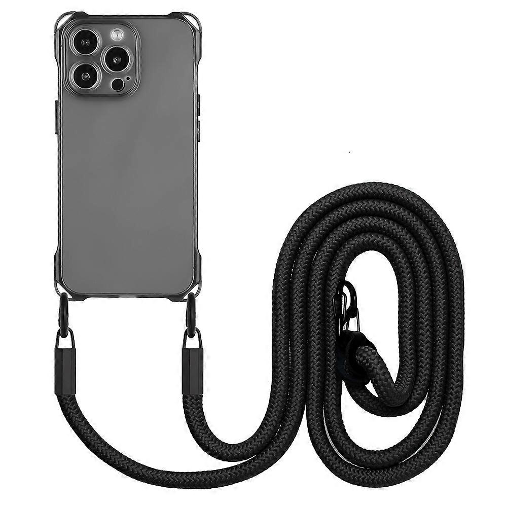 For iPhone 16 Pro Max TPU Case Four Corner Drop-proof Back Cover with Long Strap