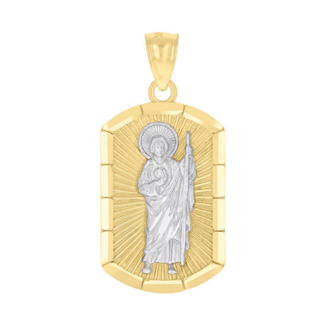 10k Two tone Gold Mens St. Jude Religious Charm Pendant 29.6x13.9mm Wide Necklace for Men
