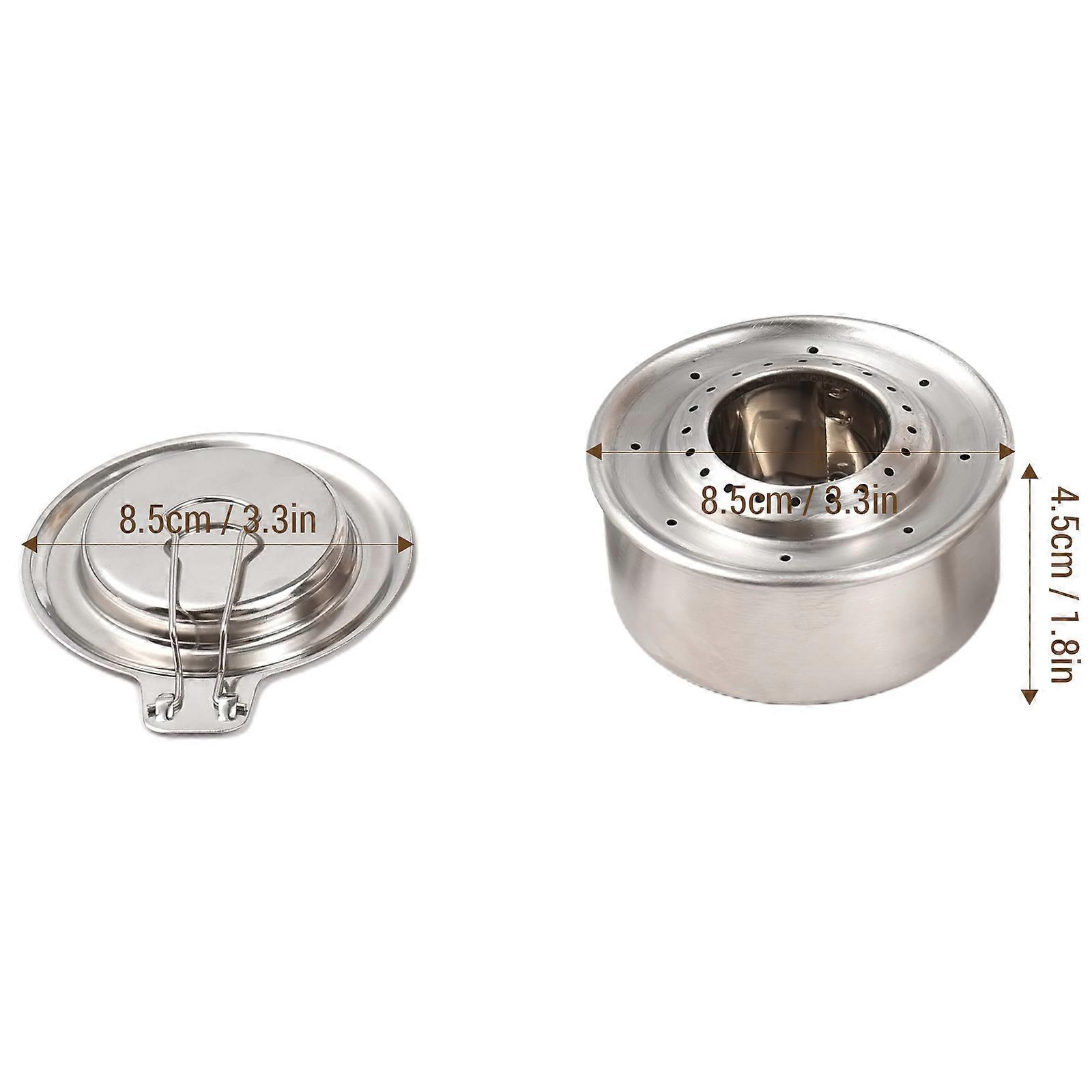 موقد موقد الكحول المحمول من الفولاذ المقاوم للصدأ مع غطاء إطفاء الحريق للتخييم في الهواء الطلق