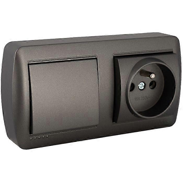 « Set de prise 2P+T 16A et interrupteur deux voies en saillie - Noir graphite - Solera »