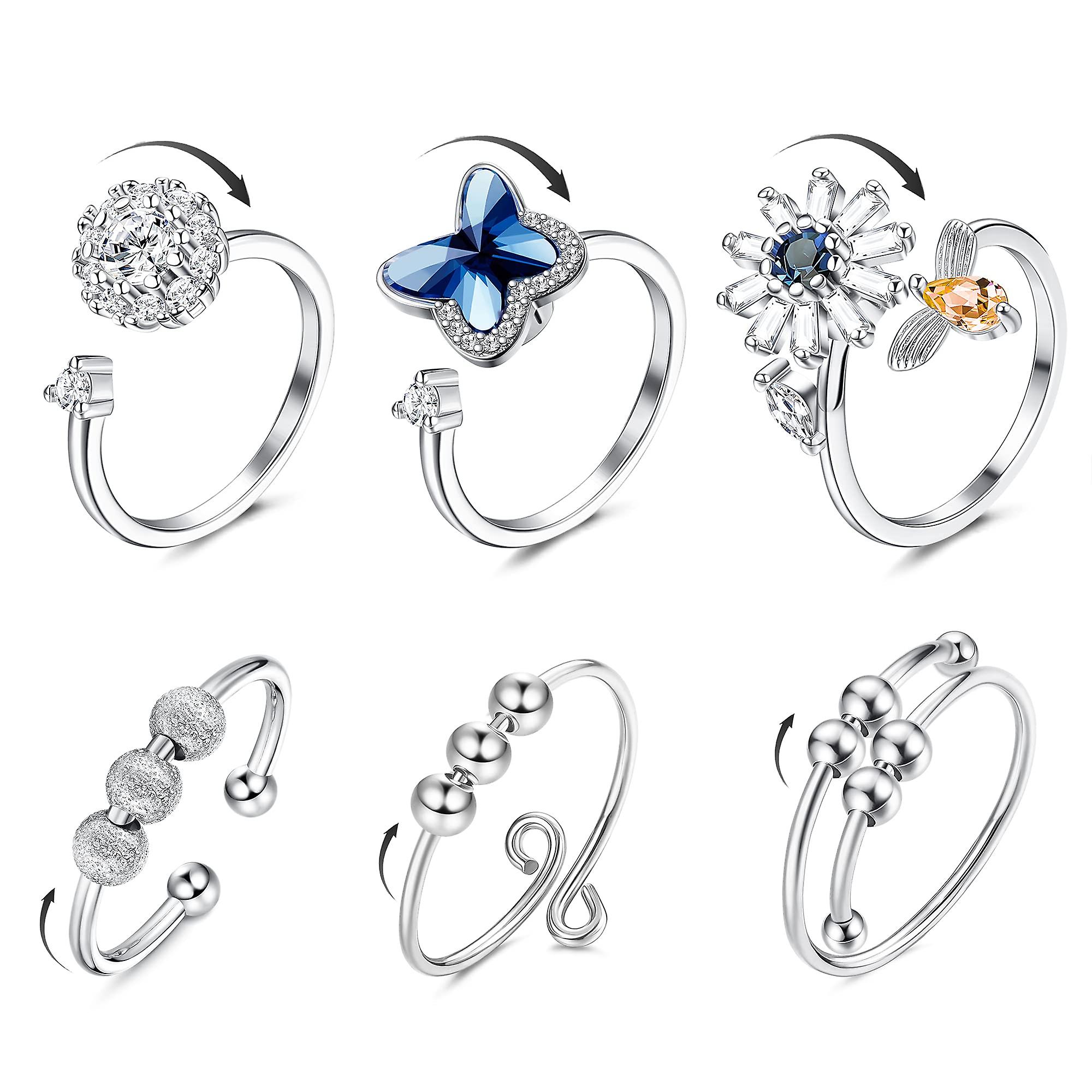 6 angst ring kvinners justerbare split ring sett roterende ring ring egnet for angst