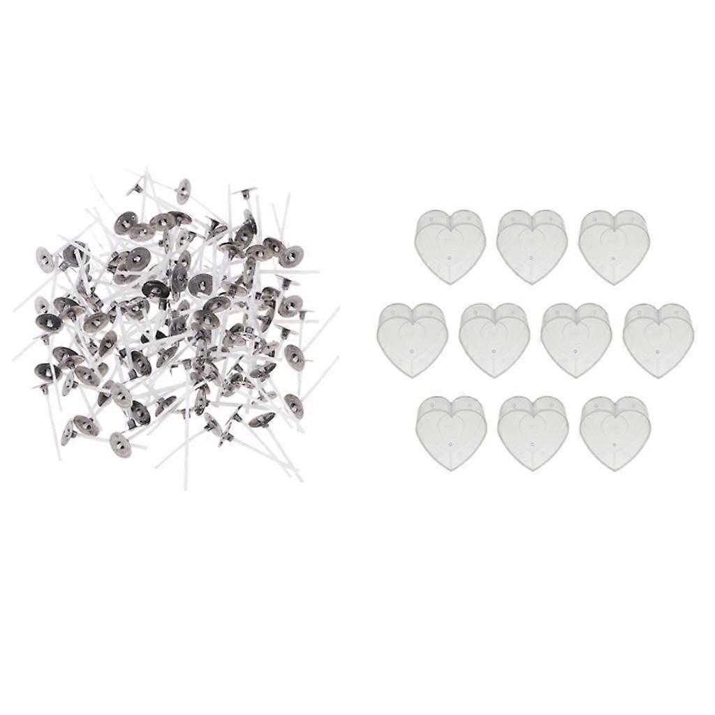 20pcs Plastic Heart Tealight Cup Empty Case + 200pcs Pre-ed Candle Wicks