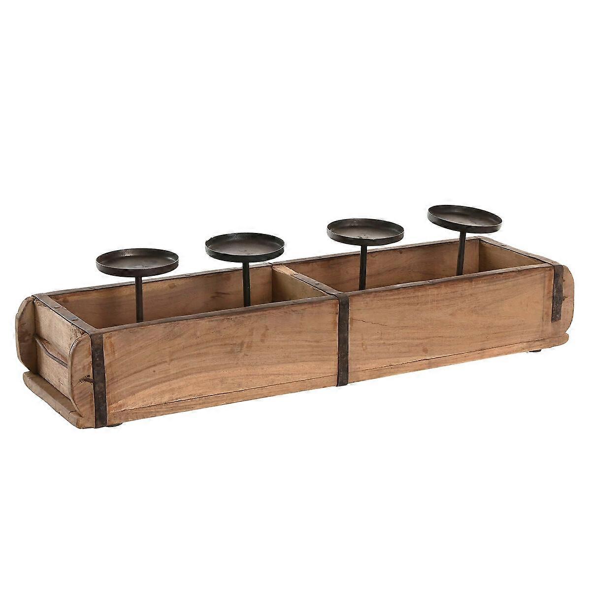 Candle Bowl Home ESPRIT Natural Iron Teak 60 x 15 x 14 cm