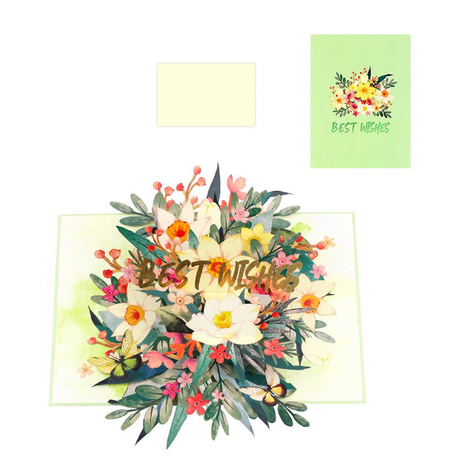 Artistic 3D Colorful Florals Greeting Card with Envelope Handmade Foldable Card for Mother Day Anniversary Present