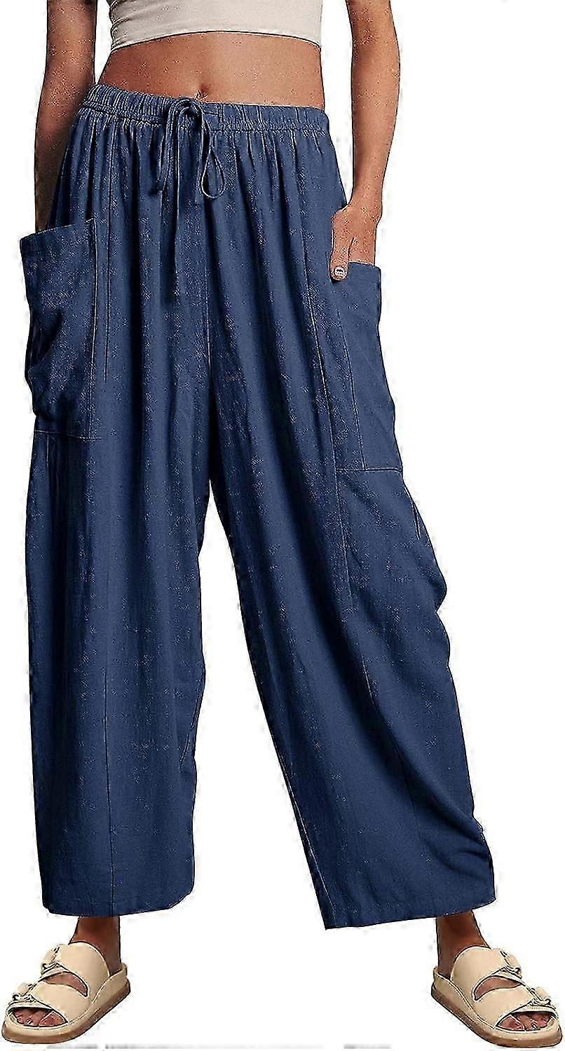 Women's Linen Wide Leg Pants 2023 Summer Casual Loose Beach Palazzo Harem Pants