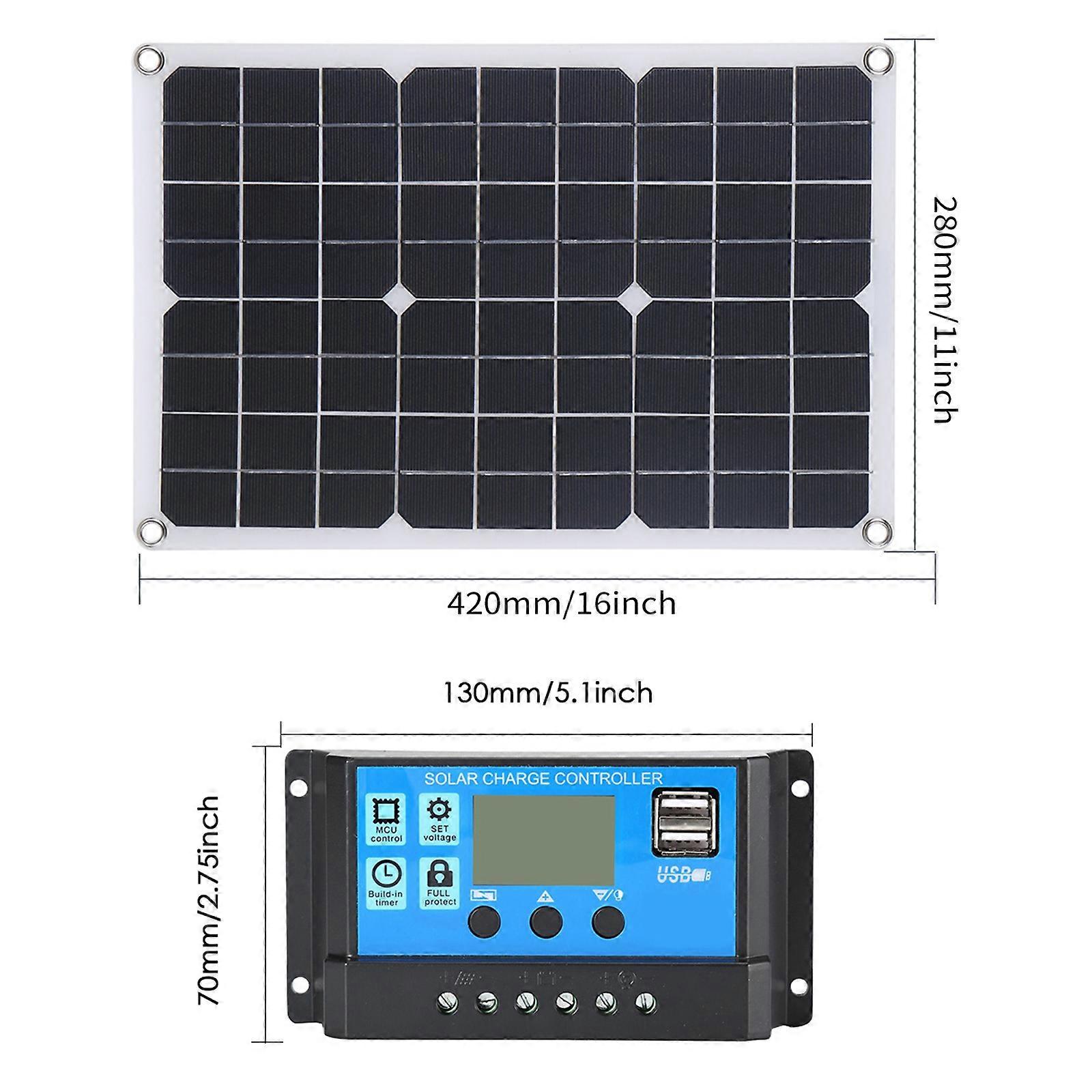 Portable 300W Solar Flexible Panel Kits Monocrystalline Silicon Solar Panel with 50A Controller Dual USB Charging Port DC5521 Battery Clamp Interface