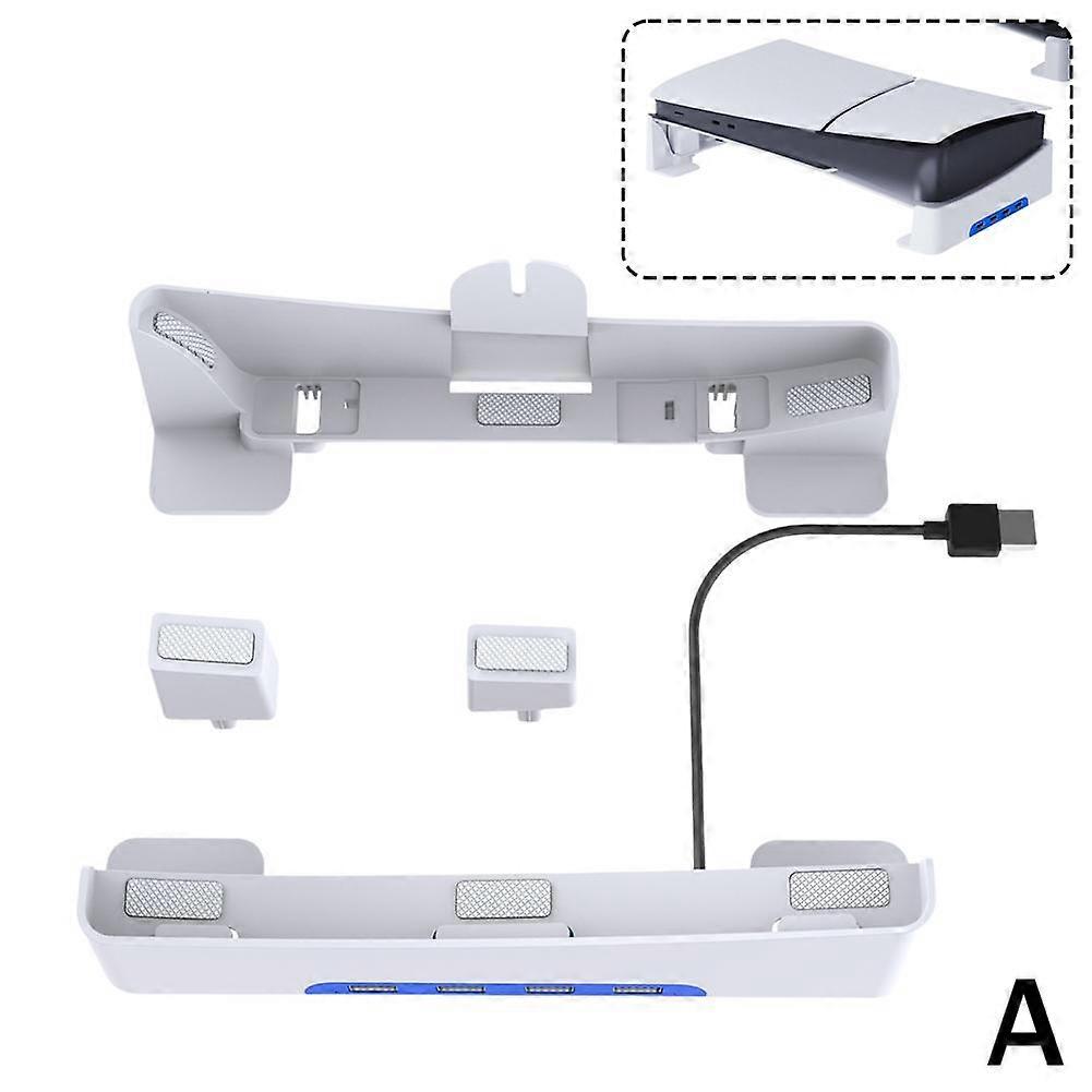 White (A) 1 set$for PS5 pro/Slim console horizontal storage stand with HUB expansion flat stand with 4 USB2.0 ports