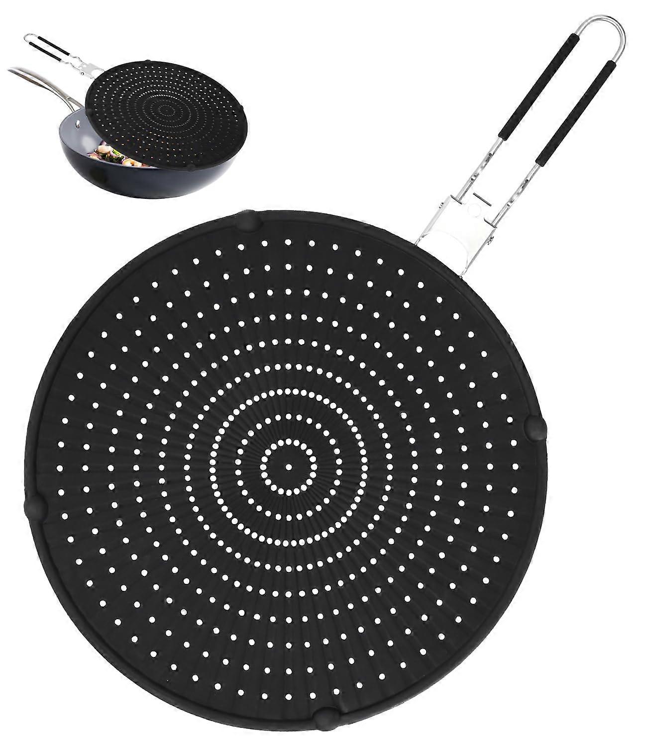 Silicone Splash Guard Pans, 32 cm with Folding Handle, Universal Black