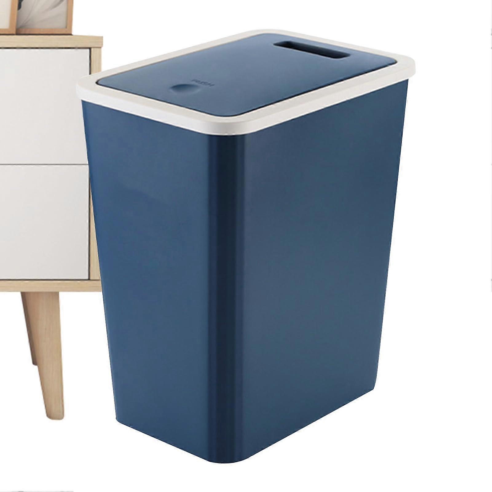 Bathroom Trash Can with Lid, 13L Slim Rubbish Bin with Press Top