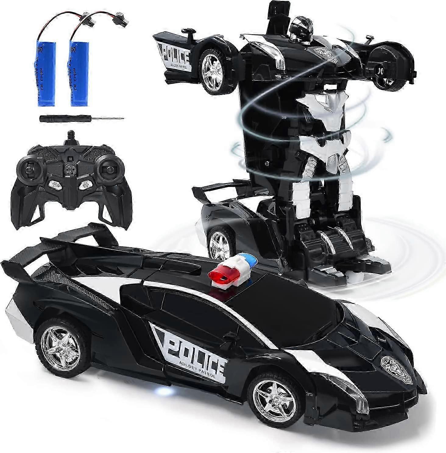 Police RC Car Robot for Kids, Remote Control Transforming Robot Car Toy, One Key Deformation Robot Car, One-Button Auto Demo&360 Rotate Speed Drifting