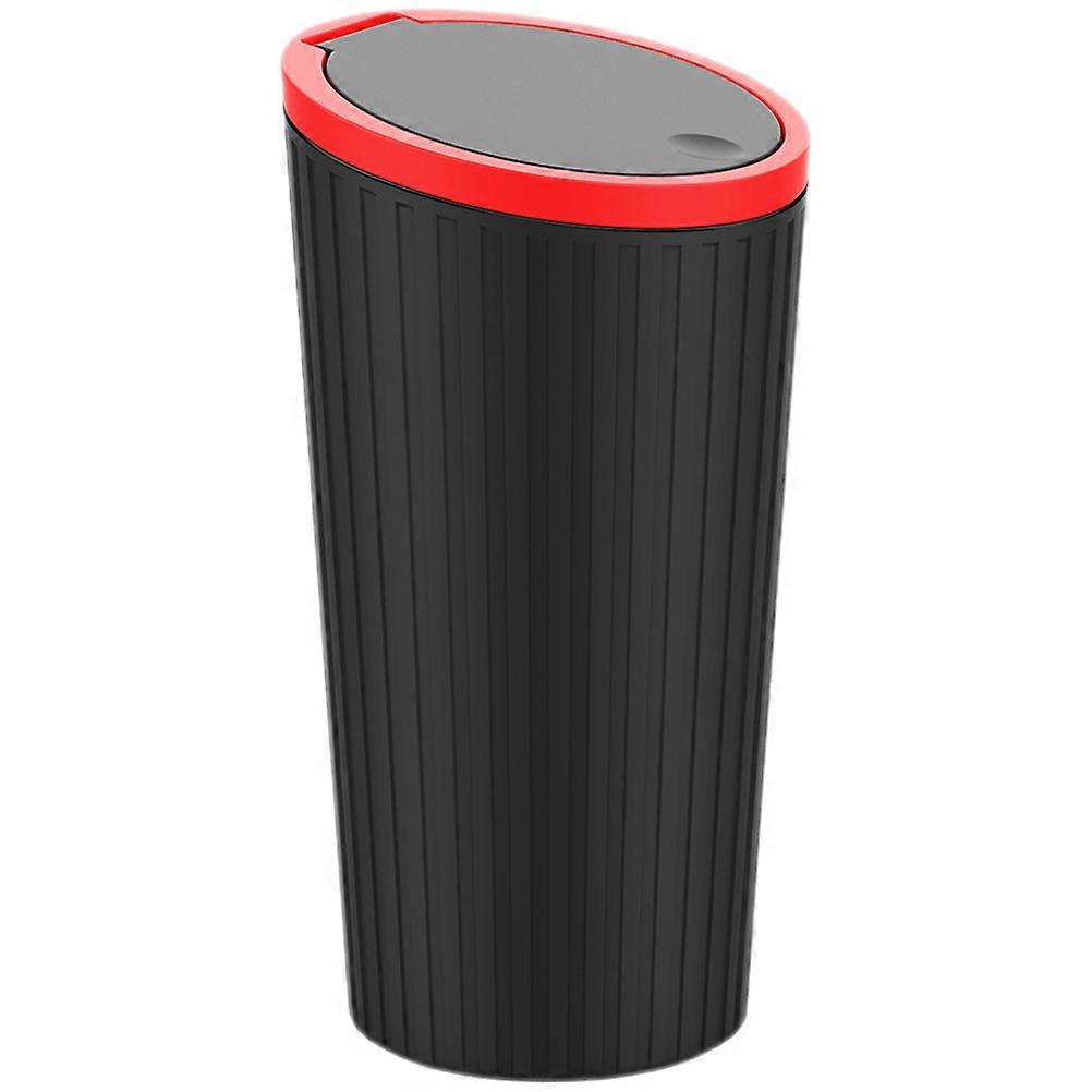Leakproof Portable Trash Can with Lid – Stylish Black & Red Compact Garbage Bin for Car Interior & Versatile Storage Organization