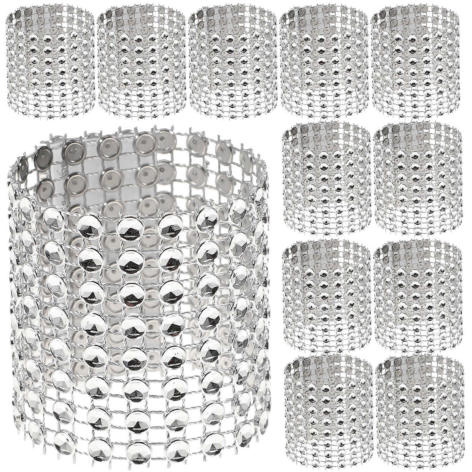 Festive Napkin Rings Silver 8 Row Rhinestone For Wedding Party 13x4x0.5 Cm 60Pcs
