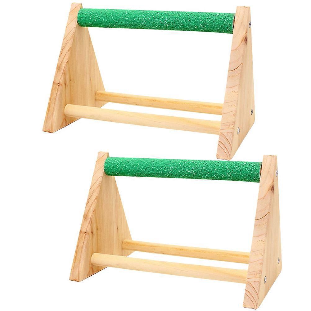 Wood Bird Perch Stand Protable Hemp Rope Parrot Stick Climbing Toy Assorted Color 2Pcs