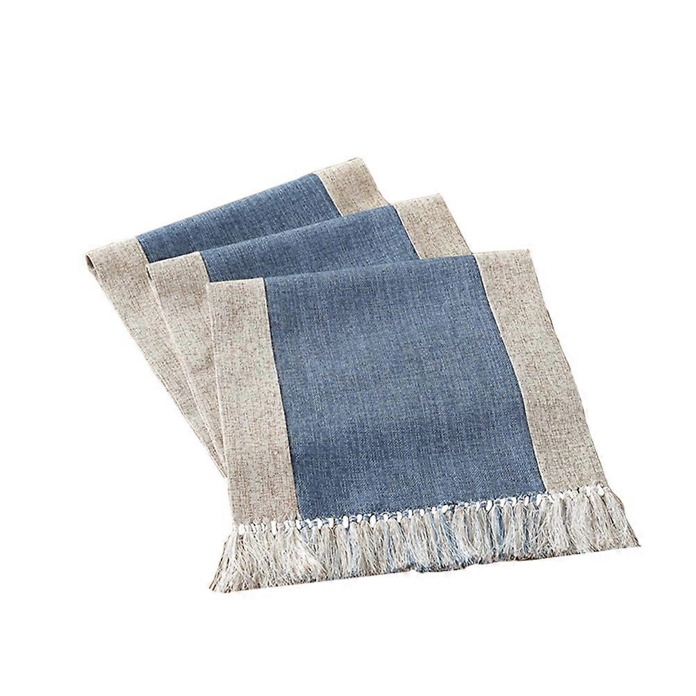 Table Cloth Cotton Tassel Table Cover Decorative Rectangular Simplicity Retro Double-layer Household Items Dark Blue 38x200cm 1Set