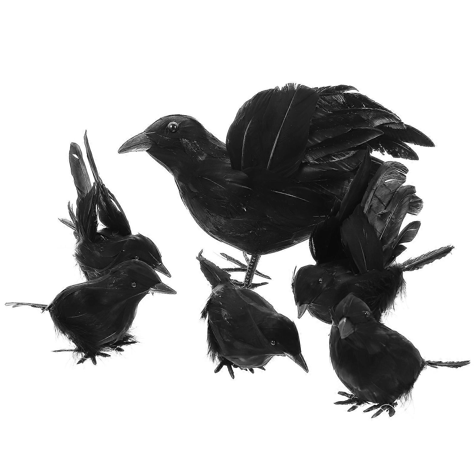 Plastic Crow Decoration Realistic Design For Halloween Parties Prank Props 20x9cm 6Pcs