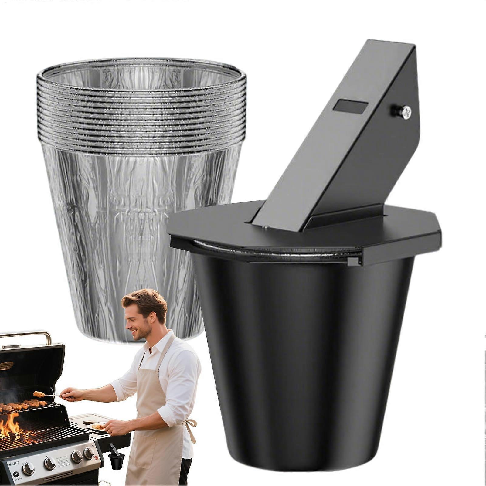 Improved Octagonal Heat-Resistant Grease Bucket with Liner, Reusable Drip Tray Accessories for Outdoor Grilling and Family Picnics