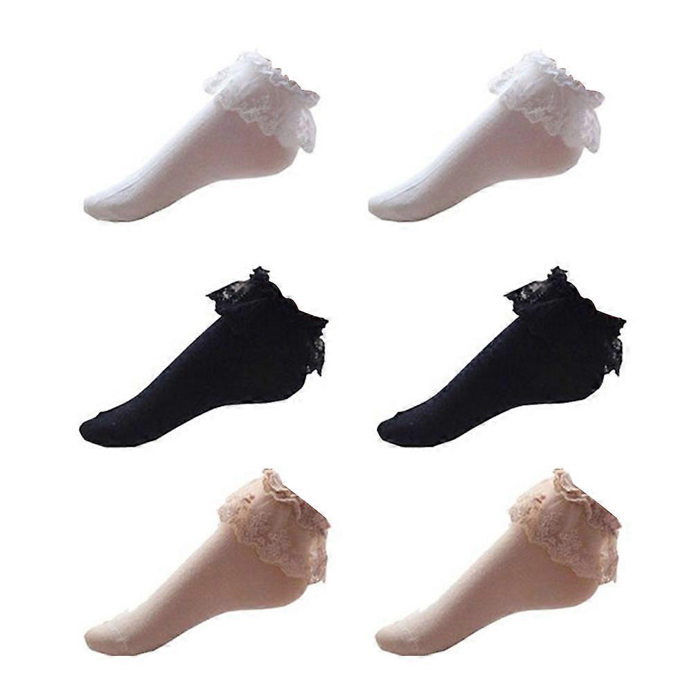 フリル足首ソックスコットン3ペアブラックスプリング