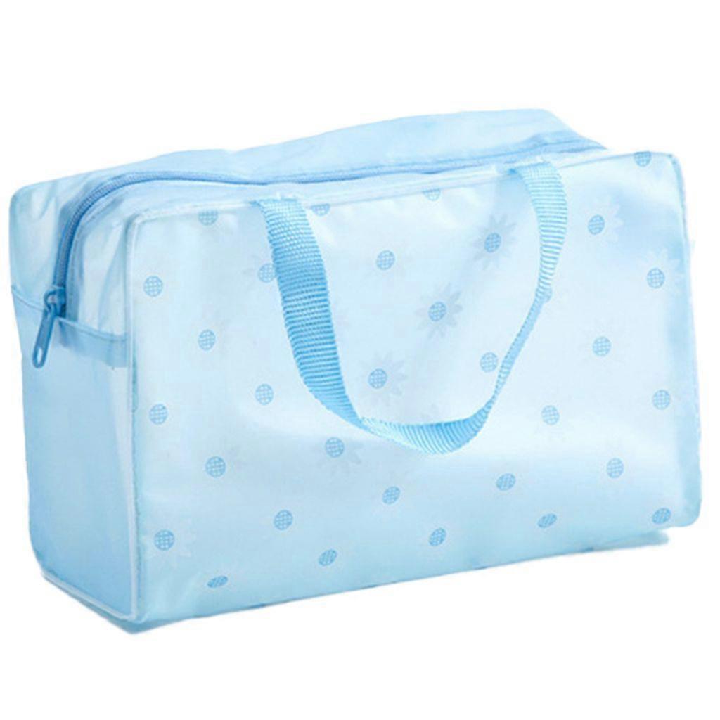 Blue Floral Transparent Cosmetic Bag, Waterproof, Portable, for Women/Girls, Travel