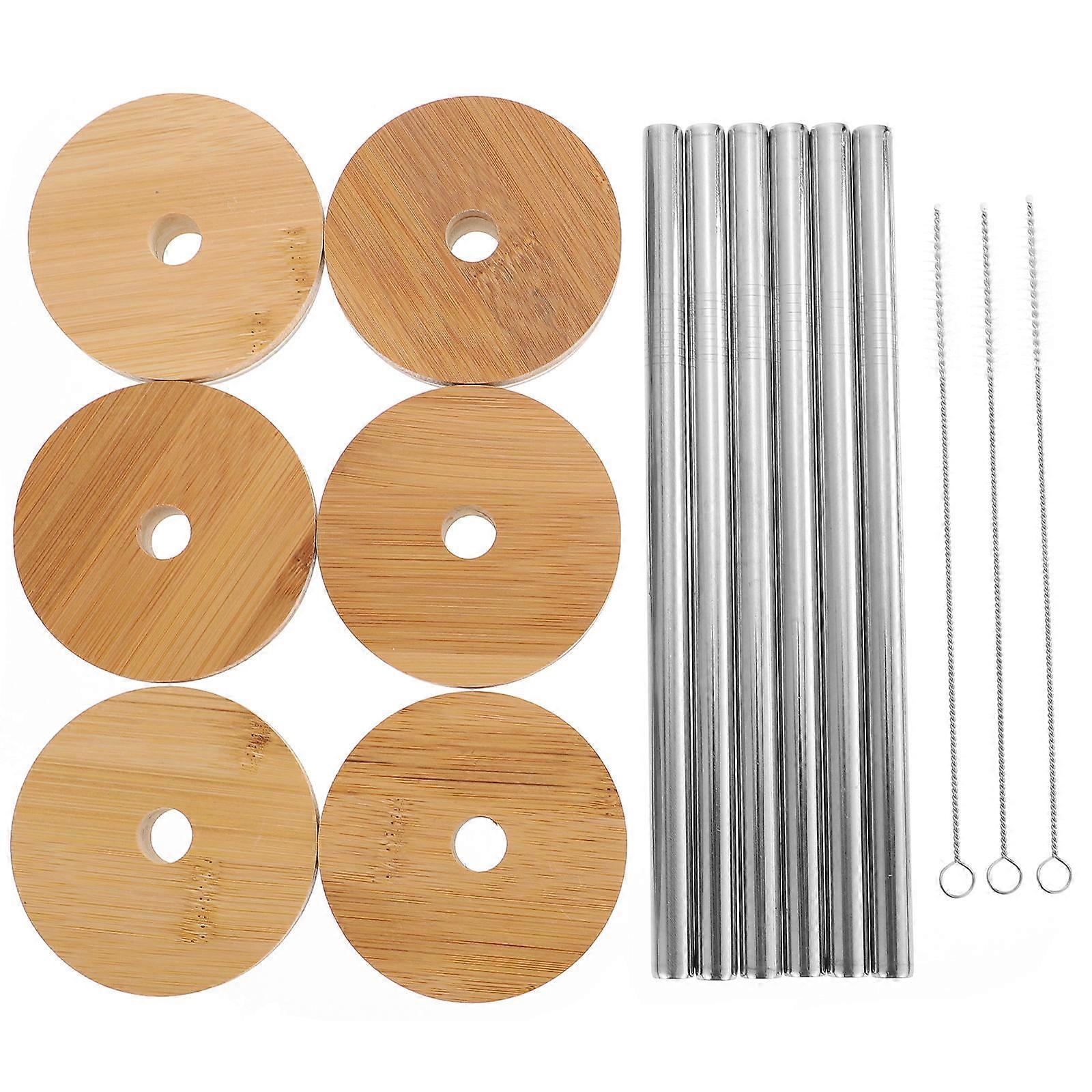 Water Bottle Straw Cover Mason Jar Sealing Lids Outdoor Use Dust-Proof Bamboo Material 1Set