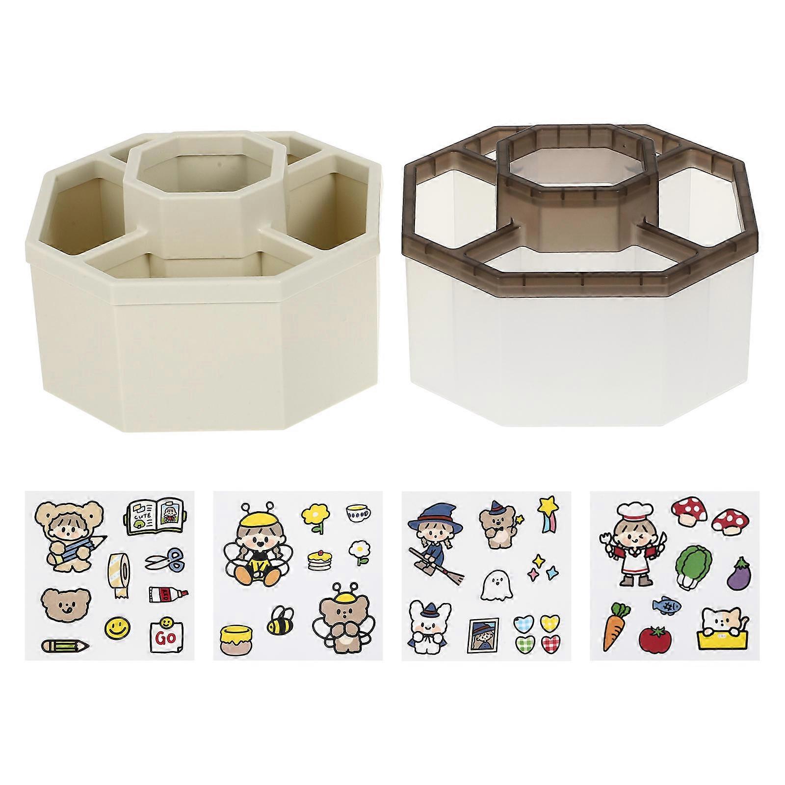 Pen Storage Box Modern Desktop Storage Box Office Desk Organization 16x16cm Transparent Beige Storage Compartment Organization 2Set