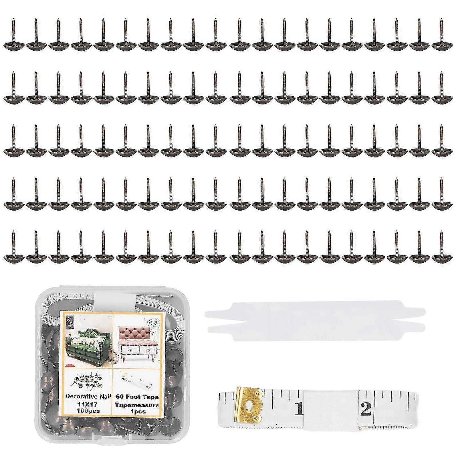 100 Pcs Decorative Nails for Furniture with Tape Measure and Bracket in Antique Bronze Finish