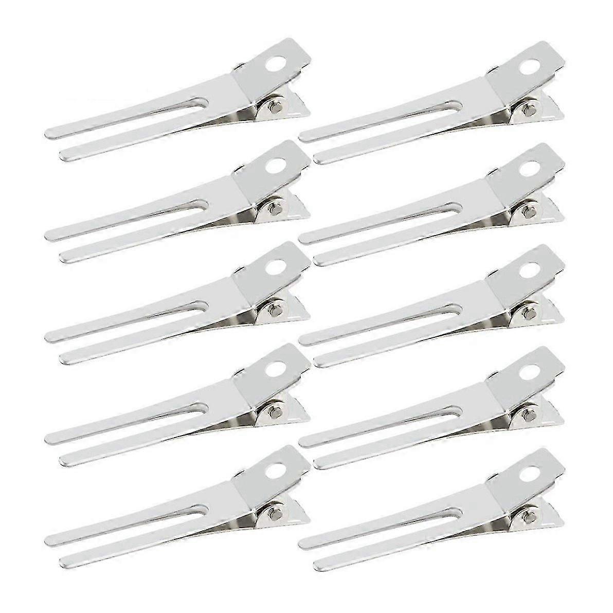 50pcs Hairdressing Double Prong Curl Clips, Silver 1.8 Curl Setting Section Clips for Hair Bow and Pin Curls